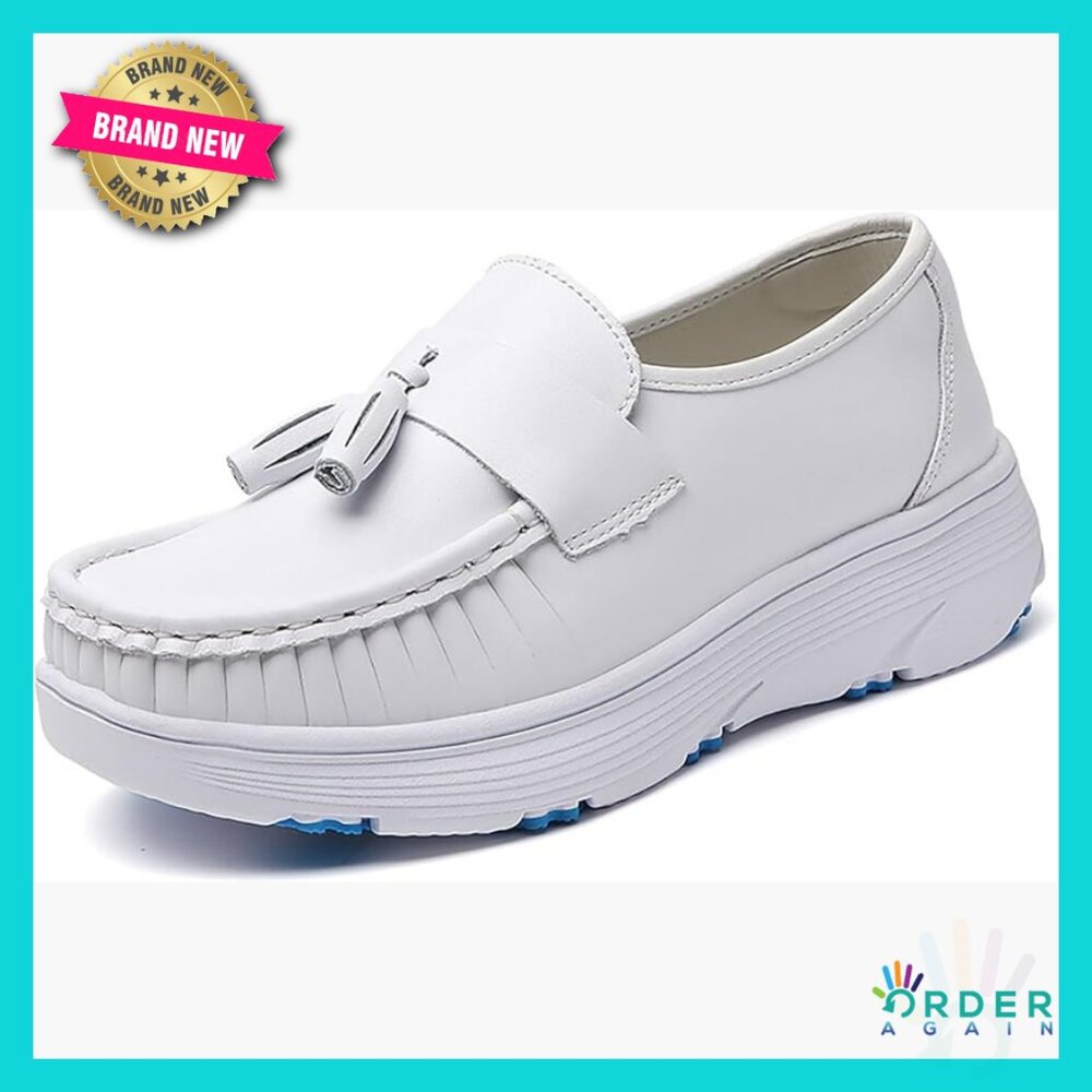 Leather Platform Loafers Arch Support Slip On Work Shoes Comfort Casual